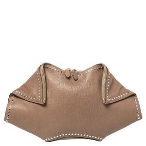 Alexander McQueen De Manta large light brown beige leather studded trim clutch